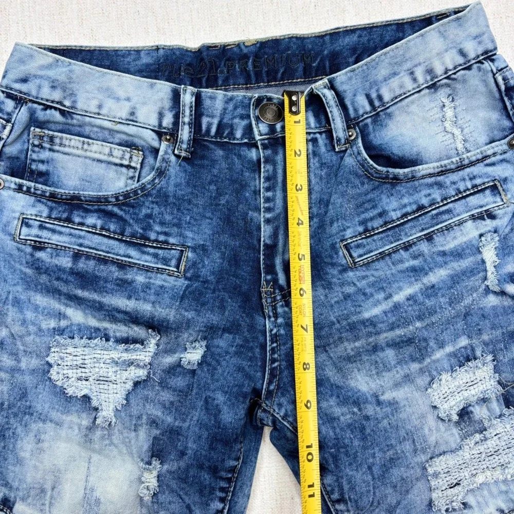 Rue21 Premium Supreme Flex Skinny Moto Biker Distressed Acid Wash Jeans 30x30